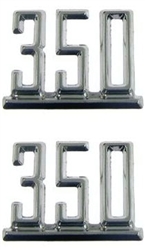 1965 - 1967 Chevelle Fender Emblems, "350" Engine Size, Chrome, Pair