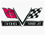 1965 - 1967 Chevelle Fender Emblem, V-Flag with "396 TURBO-JET", Imported, Each