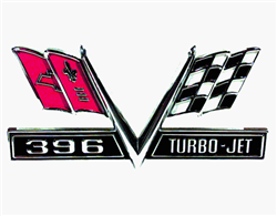 1965 - 1967 Chevelle Fender Emblem, V-Flag with "396 TURBO-JET", Imported, Each