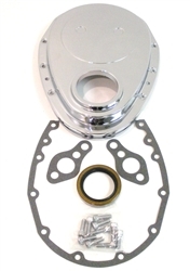 1966 - 1972 Chevelle or Nova Small Block Chevy Engine Timing Chain Cover Set, Polished Aluminum