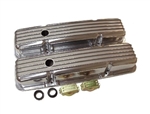 Small Block Chevy Valve Covers, POLISHED ALUMINIUM Finned Classic Ribbed Design, Stock Height