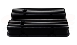 Valve Covers, Small Block, BLACK ALUMINIUM Finned Classic Ribbed Design - Tall