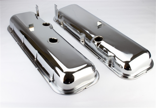 1966 - 1972 Chevy Big Block Engine Chrome Valve Covers with Oil Drippers, Stock Height