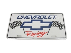 License Plate, Chevrolet Racing with Bow Tie Logo and Racing Flags