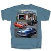Image of a Chevy Super Service Camaro, Nova, & Chevelle Muscle Car Garage Indigo Blue T-shirt