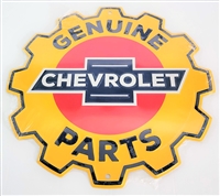 Image of a Genuine Chevrolet Parts Large 24" ROUND Metal Tin Chevy Gear Shape Sign