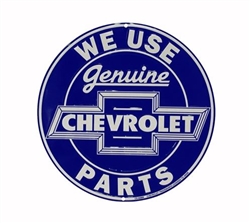 We Use Genuine Chevrolet Parts Blue and White Metal Sign