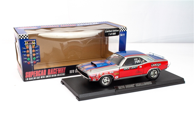 Dick Landy's 1970 Dodge Challenger Pro Stock 426 Hemi, Die-Cast Metal 1:18 Limited Edition Supercar Raceway Collectible Model Car