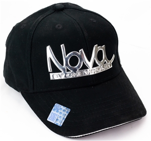 Black Baseball Hat Cap with Liquid Metal Chrome Nova by Chevrolet