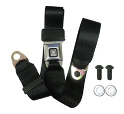 Push Button Seat Belt Set with Stainless GM Buckle and Black Webbing, Each