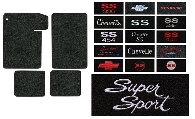 Image of a 1964 - 1967 Chevelle Custom Embroidered Carpeted Floor Mats Set with Choice of Logos and Colors, 4 Piece