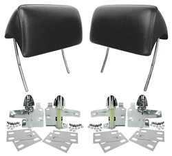 1966 - 1967 Chevelle Headrest Assemblies, Black Pair With Mounting Hardware