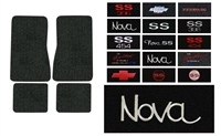 Image of a 1968 - 1972 Chevy Nova Custom Embroidered Carpeted Floor Mats Set with Choice of Logos and Colors, 4 Piece