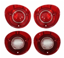 1972 Chevelle SS or Malibu Tail Light Lens Set, 4 Piece Kit with Inner Trim Rings