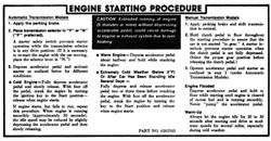 1972 Sunvisor Engine Starting Instruction Decal, 6263563