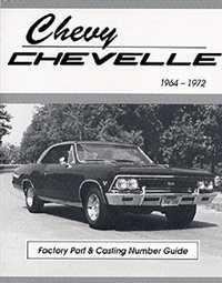 1964 - 1972 Chevelle Numbers and Codes, 102 pages, Covers casting numbers, suffix codes, transmission codes, rear axle codes, part numbers, production counts and more