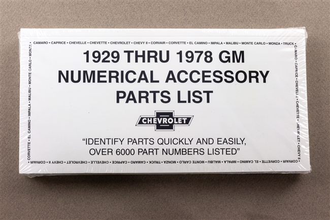 Image of the 1929 Thru 1978 GM Numerical Accessory Parts List Booklet