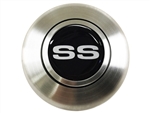 Custom Silver SS Logo Horn Cap for Wood or Comfort Grip Steering Wheel, Choose Brushed or Black Finish