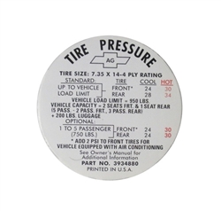 1968 Nova Tire Pressure Decal, 3934880