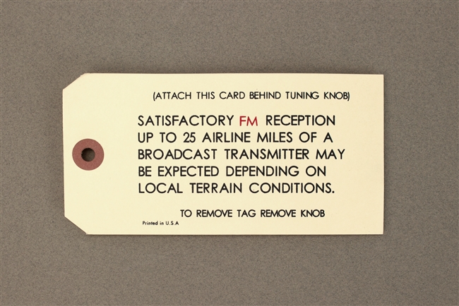 1964 - 1972 Chevelle or Nova AM - FM Radio Antenna Information Tag