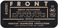 1965 - 1966 Chevelle Air Cleaner Breather Service Instructions Decal, 6420901