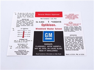 Optikleen Triangular Glass Windshield Washer Bottle Solvent Label