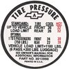 1967 Chevelle Glove Box Tire Pressure Decal, 3910998