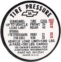 1972 Chevelle Tire Pressure Decal, ZP, 6271196