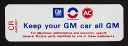 1970 - 1971 Air Cleaner Service Instructions Decal, 350 270hp CR