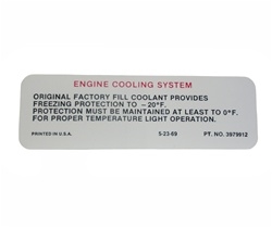 1970 - 1971 Engine Cooling System Decal, 3979912