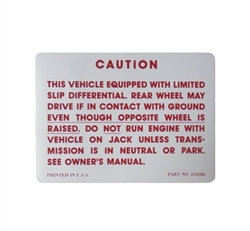 1964 - 1971 Trunk Jack Caution Decal, Positraction with Limited Slip Differential
