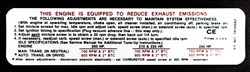 1969 Engine Emissions Decal, 307/200, 327/210 and 350/250 HP, 3956680 CE Code