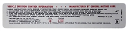 1970 Emission Decal, 396 - 402 with 375 HP, 3989370 with AY Code