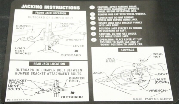 1970 - 1971 Nova Trunk Deck Lid Jacking Instructions Decal, 3949717