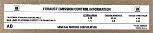 1971 California Exhaust Emission Windshield Decal, 350 V8