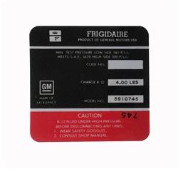1969 Frigidaire Air Conditioner Compressor Decal, Red