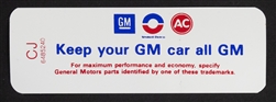 1969 Air Cleaner Decal, Keep Your GM Car All GM, 350 / 250 with CJ Code 6485240