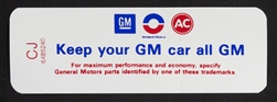 1969 - 1972 Chevelle Air Cleaner Decal, Keep Your GM Car All GM, Small Block 350 with CJ Code 6485240