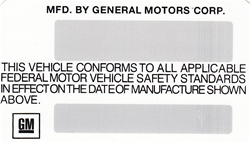 1975 Vehicle VIN Certification Decal