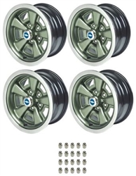 1971 - 1972 Chevelle Five Spoke Steel Mag Wheel Kit, New with Center Cap and Trim Ring Choices