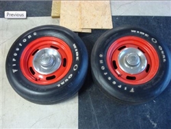 Chevy Rally Wheels with Firestone F70-15 Wide Oval Tires, Pair