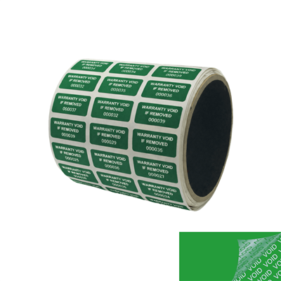 5,000 Green TamperColorÂ® Tamper Evident Security Label Seal Sticker, Rectangle 1" x 0.5" (25mm x 13mm). Printed: Warranty Void if Removed + Serial Number.