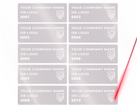 2,000 Silver Matte Asset Identification Security Labels 1.5" x 0.6" (38mm x 15mm), Demetalized Laser Customization. >Click on item details to customize it.