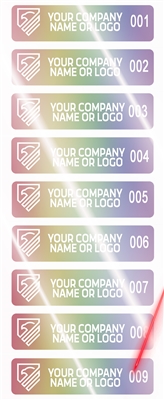 2,000 Rainbow TamperColorÂ® Tamper Evident Security Label Seal Sticker, size: 2" x 0.5" (51mm x 13mm).Demetalized Laser Customization. >Click on item details to customize it.