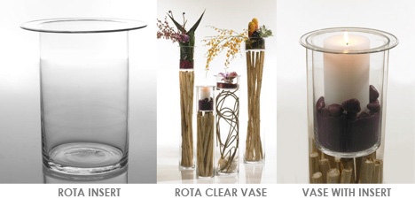 Rota vase and Insert Accessory. This beautiful Rota Glass insert can be combined with two different Hights of clear glass vases. Each Sold seperatly.