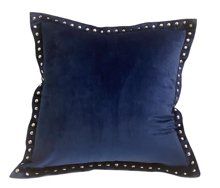 Blue Suede Pillow with Stud Accents