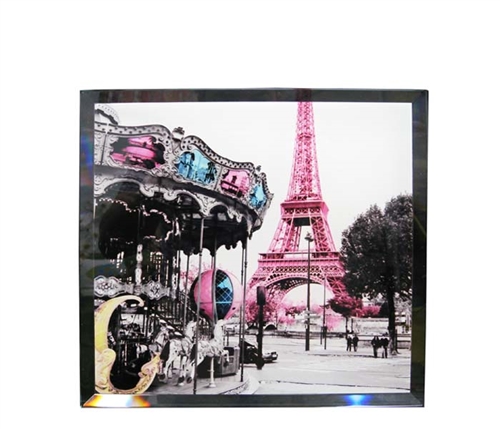 Pink Eiffel Moder Art Glass 24 x 24 with Glass Frame