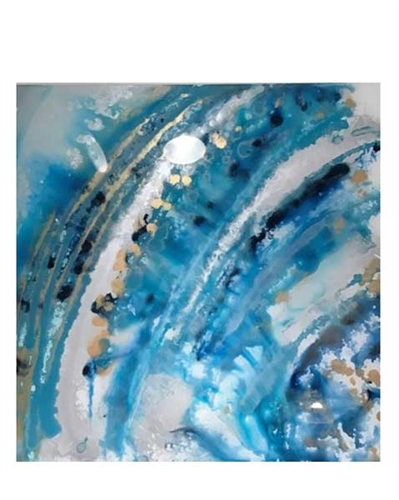 Blu Dye Apex Reverse Painted Lucite Modern Art 23x23