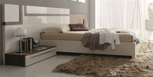 Sinthesis Modern King Bed in Walnut and White