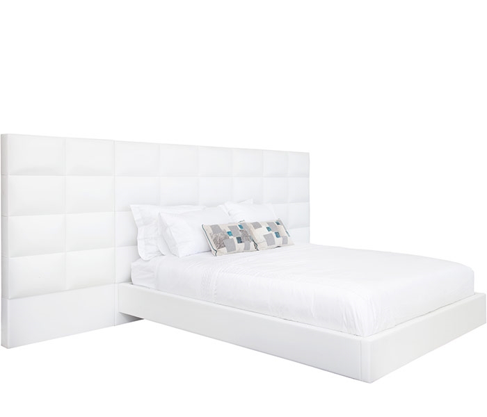 Palermo Modern Queen Bed in White Leatherette  With Side Panels
